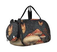 Quteprint Borsone sportivo per bambini per ragazzi e ragazze - Fantastica borsa da palestra con fungo farfalla fiori 100% poliestere con scomparto separato per scarpe, tracolla regolabile