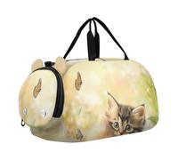Quteprint Borsone sportivo per bambini per ragazzi e ragazze - Garden Cute Cats Butterfly Florals 100% poliestere borsa da palestra con scomparto separato per scarpe, tracolla regolabile, attrezzatura