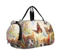 Quteprint Borsone sportivo per bambini per ragazzi e ragazze - Garden Cute Cats Butterfly Flowers 100% poliestere Gym Bag con scomparto separato per scarpe, tracolla regolabile, attrezzatura compatta