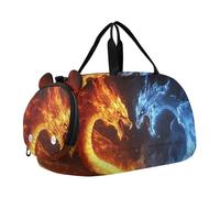 Quteprint Borsone sportivo per bambini per ragazzi e ragazze, giallo e blu, drago di ghiaccio di fuoco, 100% poliestere, borsa da palestra con scomparto separato per scarpe, tracolla regolabile, borsa