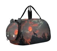 Quteprint Borsone sportivo per bambini per ragazzi e ragazze - Howling Wolf Full Moon 100% poliestere borsa da palestra con scomparto separato per scarpe, tracolla regolabile, borsa compatta da