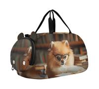 Quteprint Borsone sportivo per bambini per ragazzi e ragazze - Il cane sta leggendo un libro 100% poliestere borsa da palestra con scomparto separato per scarpe, tracolla regolabile, borsa compatta da