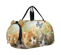 Quteprint Borsone sportivo per bambini per ragazzi e ragazze, motivo floreale con farfalle e graziosi gatti, 100% poliestere, borsa da palestra con scomparto separato per scarpe, tracolla regolabile