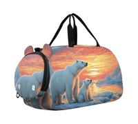 Quteprint Borsone sportivo per bambini per ragazzi e ragazze - Polar Bear ICY Waters Sunset 100% poliestere borsa da palestra con scomparto separato per scarpe, tracolla regolabile, borsa compatta da
