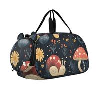 Quteprint Borsone sportivo per bambini per ragazzi e ragazze - Simpatiche lumache funghi fiore 100% poliestere borsa da palestra con scomparto separato per scarpe, tracolla regolabile, borsa compatta