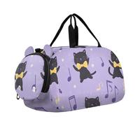 Quteprint Borsone sportivo per bambini per ragazzi e ragazze - Simpatici gatti che ballano note musicali 100% poliestere borsa da palestra con scomparto separato per scarpe, tracolla regolabile, borsa