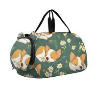 Quteprint Borsone sportivo per bambini per ragazzi e ragazze - Simpatico cane che dorme fiori 100% poliestere borsa da palestra con scomparto separato per scarpe, tracolla regolabile, borsa compatta