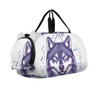 Quteprint Borsone sportivo per bambini per ragazzi e ragazze, stile boho, animale indiano, lupo, 100% poliestere, borsa da palestra con scomparto separato per scarpe, tracolla regolabile, borsa