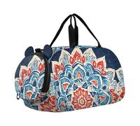 Quteprint Borsone sportivo per bambini per ragazzi e ragazze, stile hippy, floreale, mandala, fiore, 100% poliestere, borsa da palestra con scomparto separato per scarpe, tracolla regolabile, borsa