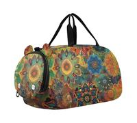 Quteprint Borsone sportivo per bambini per ragazzi e ragazze, stile hippy mandala, 100% poliestere, borsa da palestra con scomparto separato per scarpe, tracolla regolabile, borsa compatta per viaggi