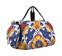 Quteprint Borsone sportivo per bambini per ragazzi e ragazze, stile hippy messicano Talavera mandala, 100% poliestere, borsa da palestra con scomparto separato per scarpe, tracolla regolabile, borsa