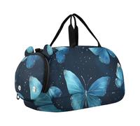 Quteprint Borsone sportivo per bambini per ragazzi e ragazze - Summer Blue Butterfly Pattern 100% poliestere borsa da palestra con scomparto separato per scarpe, tracolla regolabile, borsa compatta da