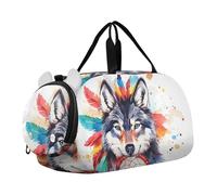 Quteprint Borsone sportivo per ragazzi e ragazze, stile indiano con lupo acquerello, boho, 100% poliestere, borsa da palestra con scomparto separato per scarpe, tracolla regolabile, borsa compatta da