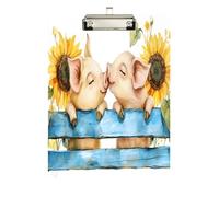 Quteprint Carini maiali che si baciano girasoli in acrilico, 22,9 x 31,8 cm, trasparente, antigraffio, con clip in metallo (argento) e gancio da parete, spessore 0,6 cm, per ufficio, classe