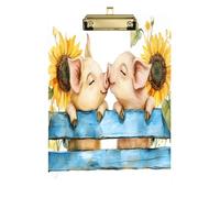 Quteprint Carini maiali che si baciano girasoli in acrilico, 22,9 x 31,8 cm, trasparente, antigraffio, clip in metallo (oro) e gancio da parete, spessore 0,6 cm, per ufficio, classe, infermieri