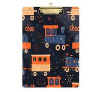 Quteprint Carino portablocco in acrilico con motivo trenini, 22,9 x 31,8 cm, trasparente, antigraffio, con clip in metallo (oro) e gancio da parete, spessore 0,6 cm, per ufficio, classe, infermieri
