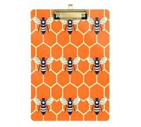 Quteprint Cartoncino portablocco in acrilico con motivo api, 22,9 x 31,8 cm, trasparente, antigraffio, con clip in metallo (oro) e gancio da parete, spessore 0,6 cm, per ufficio, classe, infermieri