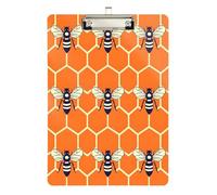 Quteprint Cartoncino portablocco in acrilico con motivo api, 22,9 x 31,8 cm, trasparente, antigraffio, con clip in metallo color argento e gancio da parete, spessore 0,6 cm, per ufficio, classe