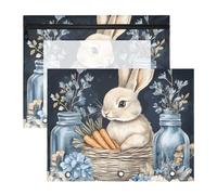 Quteprint Confezione da 2 astucci per raccoglitori a 3 anelli, con coniglietto pasquale acquerello, carote, astuccio A4 con cerniera trasparente, organizer resistente, grande capacità, per scuola e