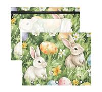 Quteprint Confezione da 2 astucci per raccoglitori a 3 anelli, con coniglietto pasquale, fiori, uova, formato A4, con finestra trasparente con cerniera, organizer resistente, grande capacità, per