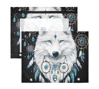 Quteprint Confezione da 2 astucci per raccoglitori a 3 anelli, con cuore e piume di lupo, formato A4, con cerniera trasparente, organizer resistente, grande capacità, per scuola, ufficio e trucco