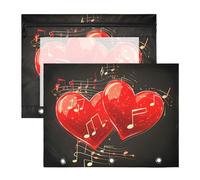 Quteprint Confezione da 2 astucci per raccoglitori a 3 anelli, con cuori rossi, per appunti musicali, formato A4, con cerniera trasparente, organizer resistente, grande capacità, per scuola, ufficio e