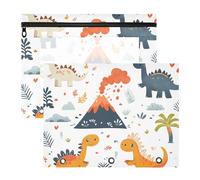 Quteprint Confezione da 2 astucci per raccoglitori a 3 anelli, con dinosauri dei cartoni animati, albero di vulcano, astuccio A4 con cerniera trasparente, organizer resistente, grande capacità, per