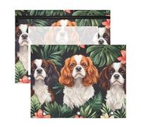 Quteprint Confezione da 2 astucci per raccoglitori a 3 anelli, con fiori tropicali e foglie di palma, formato A4, con cerniera trasparente, organizer resistente, grande capacità, per scuola e ufficio