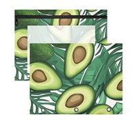 Quteprint Confezione da 2 astucci per raccoglitori a 3 anelli, con foglie di palma di avocado, formato A4, con finestra trasparente con cerniera, organizer resistente, grande capacità, per scuola
