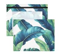 Quteprint Confezione da 2 astucci per raccoglitori a 3 anelli, con foglie di palma esotiche tropicali, formato A4, con finestra trasparente con cerniera, organizer resistente, grande capacità, per