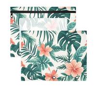 Quteprint Confezione da 2 astucci per raccoglitori a 3 anelli, con foglie di palma tropicale, astuccio A4 con cerniera trasparente, organizer resistente, grande capacità, per scuola, ufficio e trucco