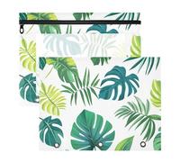 Quteprint Confezione da 2 astucci per raccoglitori a 3 anelli, con foglie di palma tropicali esotiche, formato A4, con cerniera trasparente, organizer resistente, grande capacità, per scuola, ufficio