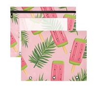 Quteprint Confezione da 2 astucci per raccoglitori a 3 anelli, con foglie di palma verde anguria, formato A4, con finestra trasparente con cerniera, organizer resistente, grande capacità, per scuola