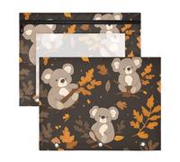 Quteprint Confezione da 2 astucci per raccoglitori a 3 anelli, con foglie di quercia koala, formato A4, con finestra trasparente con cerniera, organizer resistente, grande capacità, per scuola