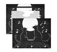 Quteprint Confezione da 2 astucci per raccoglitori a 3 anelli, con gatti che cantano musica, luna, astuccio A4 con cerniera trasparente, organizer resistente, grande capacità, per scuola, ufficio e