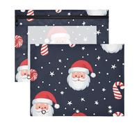 Quteprint Confezione da 2 astucci per raccoglitori a 3 anelli, con motivo natalizio con Babbo Natale e bastoncini di zucchero, formato A4, con finestra trasparente con cerniera, organizer resistente