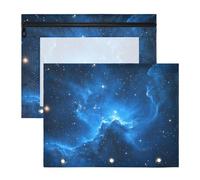 Quteprint Confezione da 2 astucci per raccoglitori a 3 anelli, con nebulosa blu galassia e stelle, astuccio A4 con cerniera trasparente, organizer resistente, grande capacità, per scuola, ufficio e