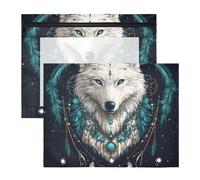 Quteprint Confezione da 2 astucci per raccoglitori a 3 anelli, con piume e cuore e lupo, formato A4, con cerniera trasparente, organizer resistente, grande capacità, per scuola, ufficio e trucco