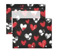 Quteprint Confezione da 2 astucci per raccoglitori a 3 anelli, con scritta "Happy Valentines Love Hearts", formato A4, con cerniera trasparente, organizer resistente, grande capacità, per scuola