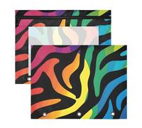 Quteprint Confezione da 2 astucci per raccoglitori a 3 anelli, con stampa zebra arcobaleno, astuccio A4 con cerniera trasparente, organizer resistente, grande capacità, per scuola e ufficio