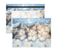 Quteprint Confezione da 2 astucci per raccoglitori a 3 anelli, con tre simpatici gattini, formato A4, con finestra trasparente con cerniera, organizer resistente, grande capacità, per scuola, ufficio