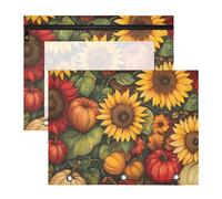 Quteprint Confezione da 2 astucci per raccoglitori a 3 anelli, girasoli, mele, zucca, per pittura, formato A4, con finestra trasparente con cerniera, organizer resistente, grande capacità, per scuola