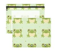 Quteprint Confezione da 2 astucci per raccoglitori a 3 anelli, grazioso astuccio con rane kawaii, formato A4, con cerniera trasparente, organizer resistente, grande capacità, per scuola, ufficio e