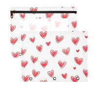Quteprint Confezione da 2 astucci per raccoglitori a 3 anelli, Happy Valentine Red Love Hearts, astuccio A4 con cerniera trasparente, organizer resistente, grande capacità, per scuola e ufficio