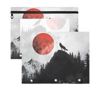 Quteprint Confezione da 2 astucci per raccoglitori a 3 anelli, Howling Wolf Hill Moon, astuccio A4 con cerniera trasparente, organizer resistente, grande capacità, per scuola, ufficio e trucco