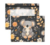 Quteprint Confezione da 2 astucci per raccoglitori a 3 anelli, Kawaii, koala e fiori, formato A4, con finestra trasparente con cerniera, organizer resistente, grande capacità, per scuola, ufficio e