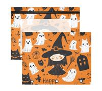 Quteprint Confezione da 2 astucci per raccoglitori a 3 anelli, motivi di Halloween, streghe fantasmi, astuccio A4 con cerniera trasparente, organizer resistente, grande capacità, per scuola e ufficio