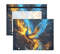 Quteprint Confezione da 2 astucci per raccoglitori a 3 anelli, motivo animali della fenice del fuoco, formato A4, con finestra trasparente con cerniera, organizer resistente, grande capacità, per