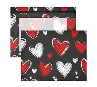 Quteprint Confezione da 2 astucci per raccoglitori a 3 anelli, motivo cuori di San Valentino, astuccio A4 con cerniera trasparente, organizer resistente, grande capacità, per scuola e ufficio