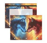 Quteprint Confezione da 2 astucci per raccoglitori a 3 anelli, motivo: Fire Two Wolves Wolves, astuccio A4 con cerniera trasparente, organizer resistente, grande capacità, per scuola, ufficio e trucco